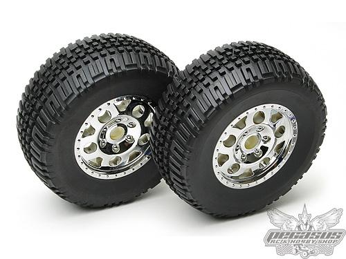 Team Associated SC10 Tire/Wheel Combo, Chrome Wheels (Non-Hex)