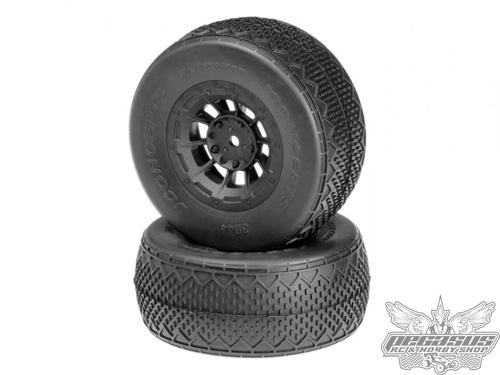 JConcepts Bar Codes Pre-Mounted SC Tires w/Black Hazard Wheel, Green 2pcs